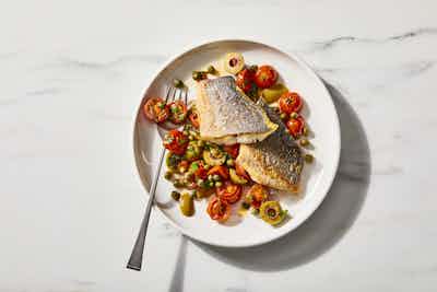 US Millie Peartree Pan Seared Branzino Tomatoes Olives Capers 214
